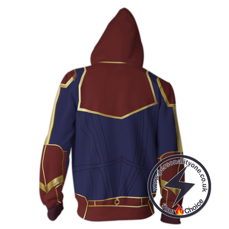 Captain Marvel Hoodie-Captain Marvel Zip Up Hoodie #19002